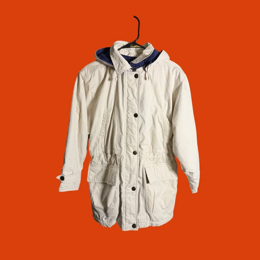 London Fog Limited Edition Cream Field‎ Parka Hooded Jacket XS Boxy Fit